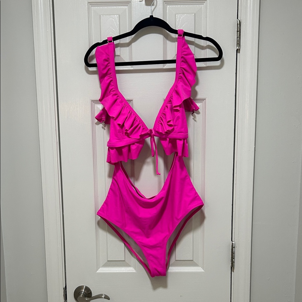 Amazon Women Swim Ruffled One-Piece Swimsuit in Hot Pink